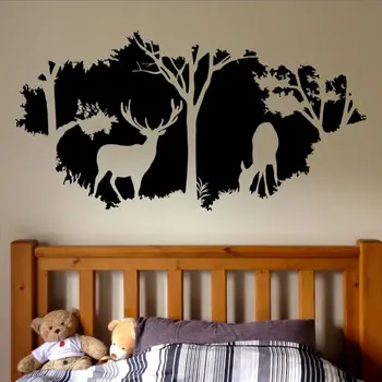 

Forest Animals Wall Decal Country Hunting Design Window Wall Mural Forest Deers Vinyl Wall Sticker Home Bedroom Decor AY1418