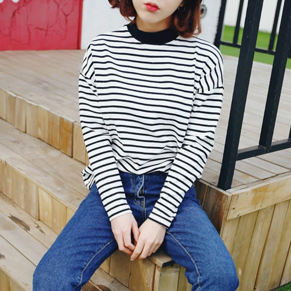 

Casual striped t shirt feminina long sleeves tops Tees Summer autumn women plus size shirt tops Ladies loose tshirt clothing &1