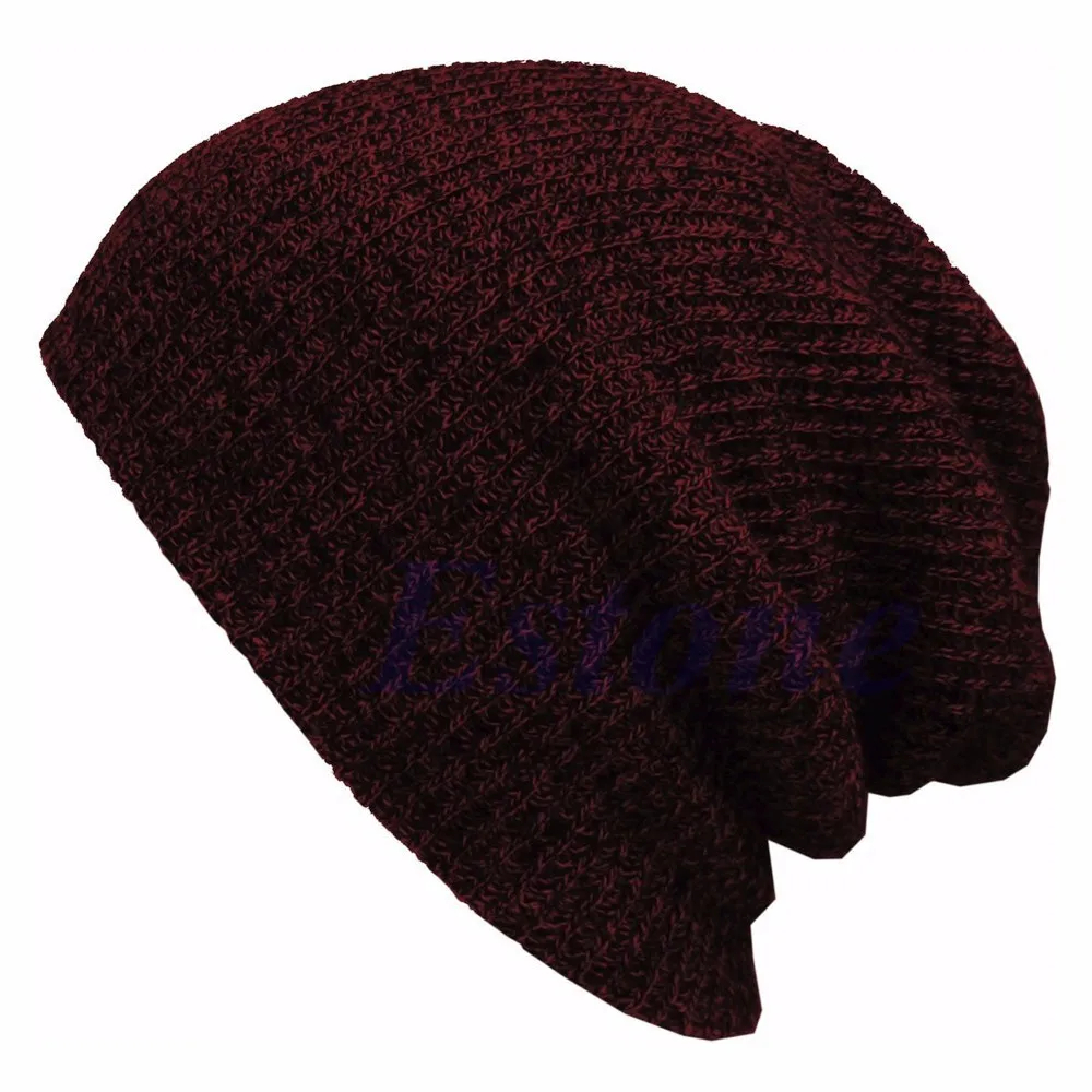 Wine red Вязаная шапка в стиле хип-хоп, женская зимняя теплая Повседневная акриловая громоздкая шапка, вязаная крючком Лыжная шапка, женская мягкая мешковатая шапка Skullies Beanies для мужчин - Цвет: Wine red