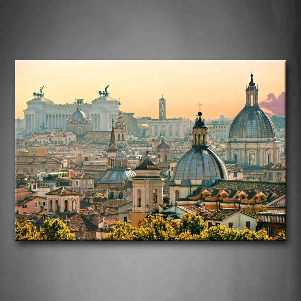 

Framed Wall Art Pictures Buildings Rome Canvas Print City Poster With Wooden Frame For Home Living Room And Office Decor