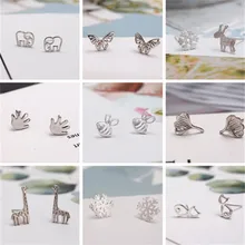 925 пробы серебро милые животные несколько комбинаций Доступное и красивое животное лист Дерево лицо сладкий популярные серьги-гвоздики