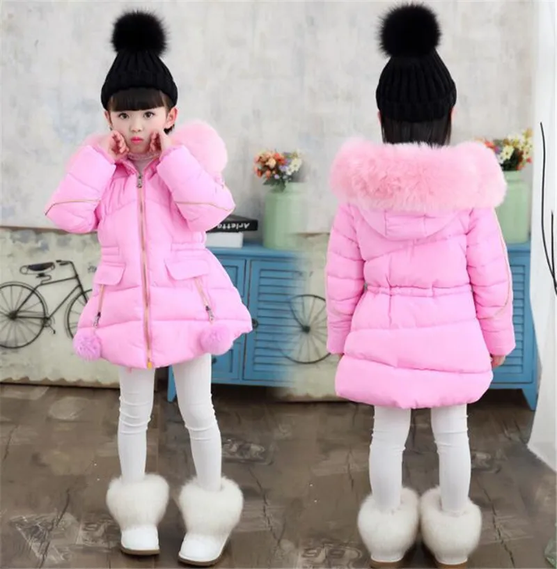 Коллекция года, зимняя куртка зимнее пальто с капюшоном из искусственного меха для девочек парка с хлопковой подкладкой Толстая детская верхняя одежда AA2652