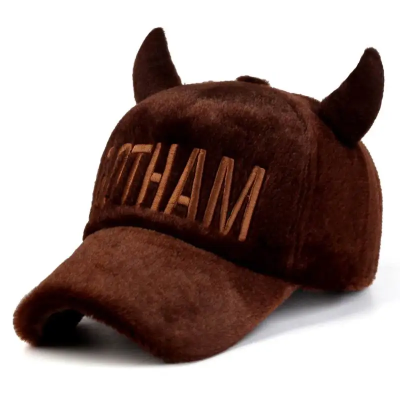 Horn Plush Keep Warm Female Baseball Cap Halloween Hat Women Winter Hat Lady Autumn Warmth Visor Wholesale