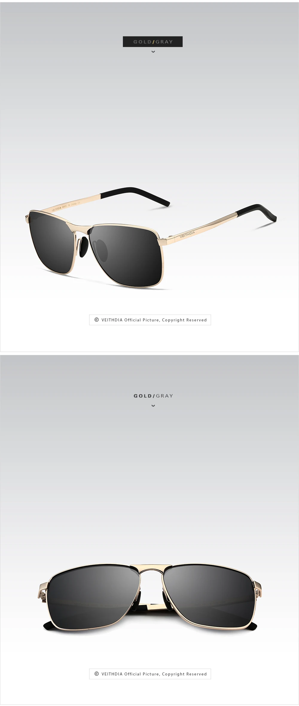 Мужские винтажные солнцезащитные очки VEITHDIA, брендовые прямоугольные очки с поляризационными стеклами, степень защиты UV400, для мужчин и женщин, модель V2462