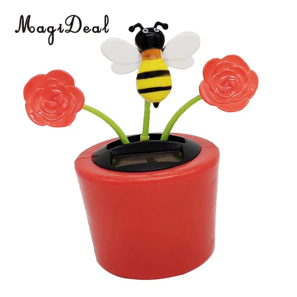 Solar Powered Flower Insect Shaking Doll   Toy Home Decor Car Ornament Flowerpot Rose and Honeybee