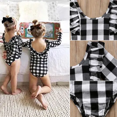 

New Infant Black&White Plaid Bodysuit Baby Girl Long Sleeve Jumpsuit Bodysuit Children Clothes Toddler Outfits Set