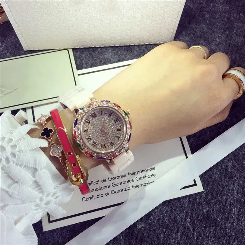 Новое поступление известный бренд полный кристалл керамический ремешок для часов для женщин роскошный красочный Циркон горный хрусталь часы для женщин relojes