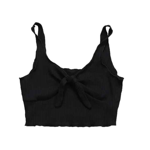 Спагетти ремень короткий летний топ Женская сексуальная одежда майка бандаж чистый цвет лук Cami футболка тонкий женский тонкий фитнес - Цвет: E Black