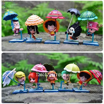 

10 Pcs/set ONE PIECE Umbrella Ver. Luffy Zoro Nami Usopp Sanji Chopper Robin Franky Brook PVC Action Figure Toy BOX P513