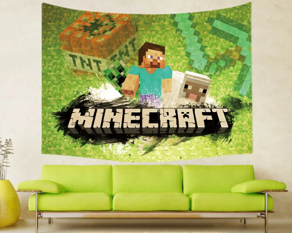 200*150 Soft Polyester Tapestry Minecraft Geometry Cartoon Pattern Wall