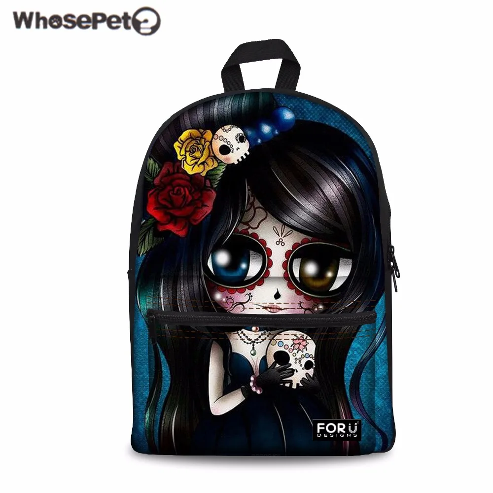 

WHOSEPET Backpack Female Skull Printing School Backpack Teenager Girls Campus Rucksack Cartoon Children Schoolbag Mochila Bolsa