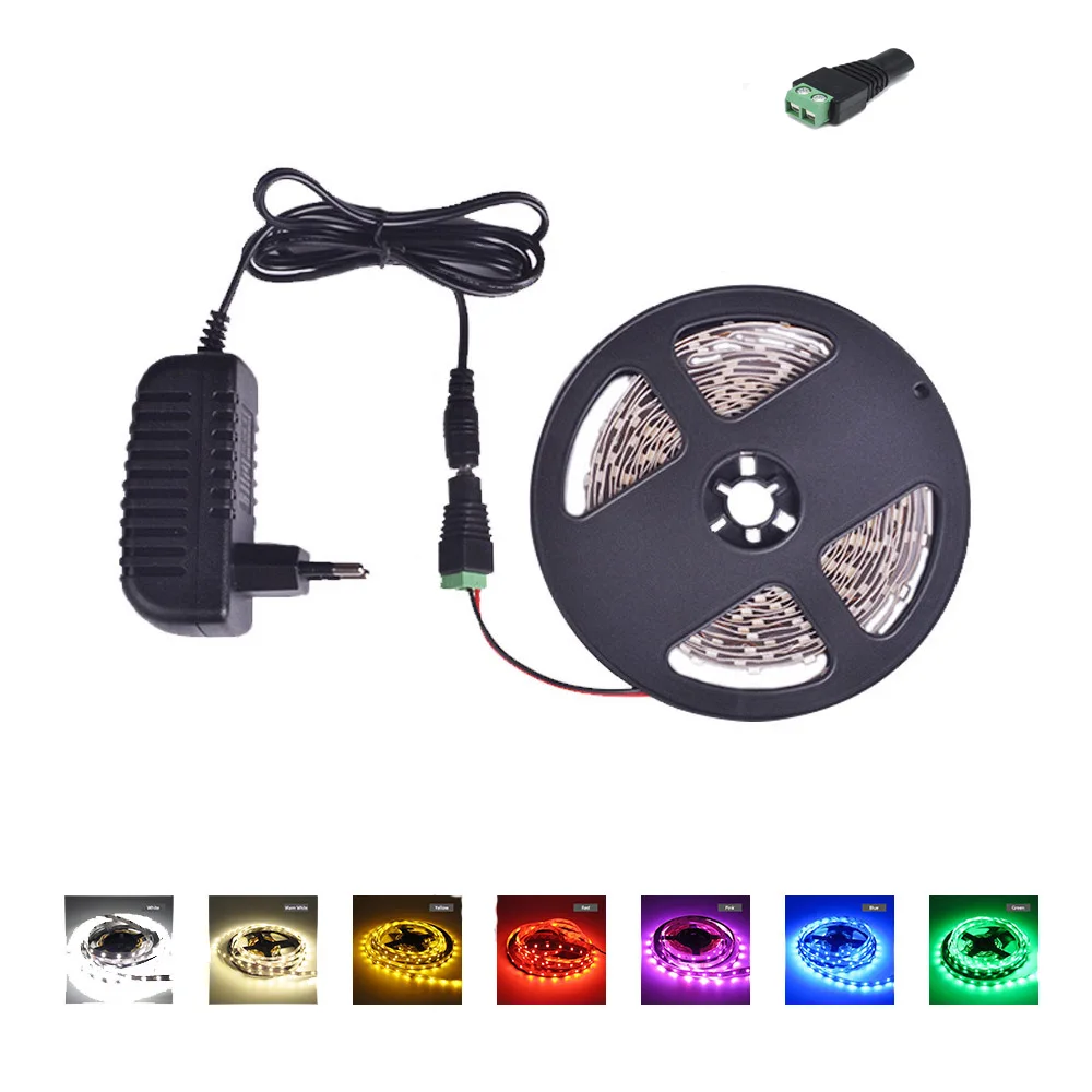 LED Strip Light 12v US EU Plug 2pin SMD 2835 5M 300Led not waterproof