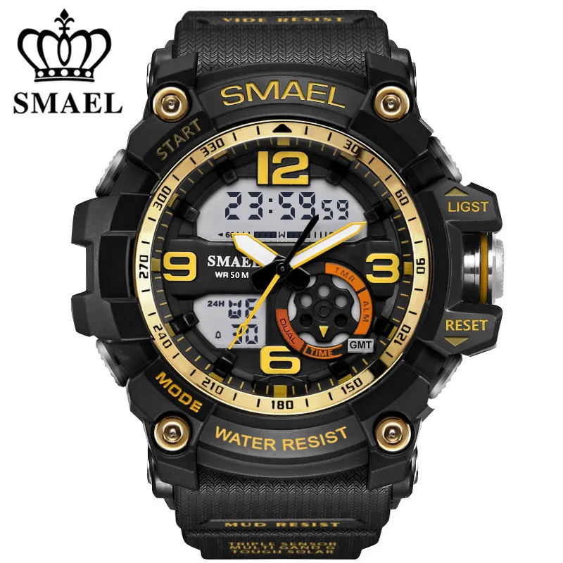 Бренд Smael, светодиодный цифровой кварцевые часы, мужские водонепроницаемые спортивные часы, мужские японские повседневные военные часы - Цвет: Black Gold