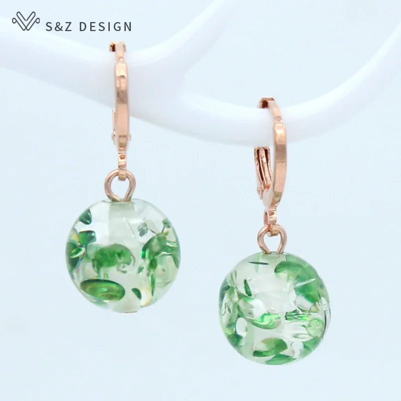S&Z DESIGN New Simple Round Colorful Dangle Earrings 585 Rose Gold Color Lovely Fashion Eardrop For Women Girls Wedding Jewelry
