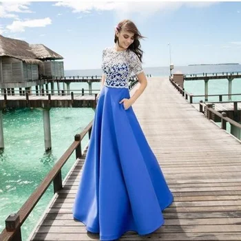 

Lace Satin Prom Gown Sexy Full Satin A line Wedding Party Dresses