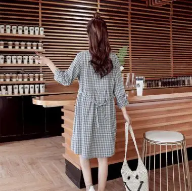9/10 Length Sleeve Cute Doll Collar Plaid Maternity Dresses 2019 Autumn Fashion Large Size Loose Dress for Pregnant Women QL8857
