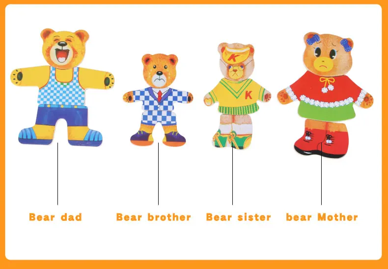 Маленький медвежонок, одежда для детей, раннее образование, деревянный пазл, Туалетная игра, детские деревянные головоломки, игрушки