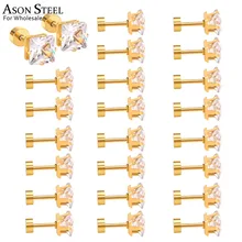 Асон сталь 12 пар/лот 3-7 мм маленькие серьги-гвоздики золотые серьги 316L нержавеющая сталь Комплект сережек для женщин антиаллергенный