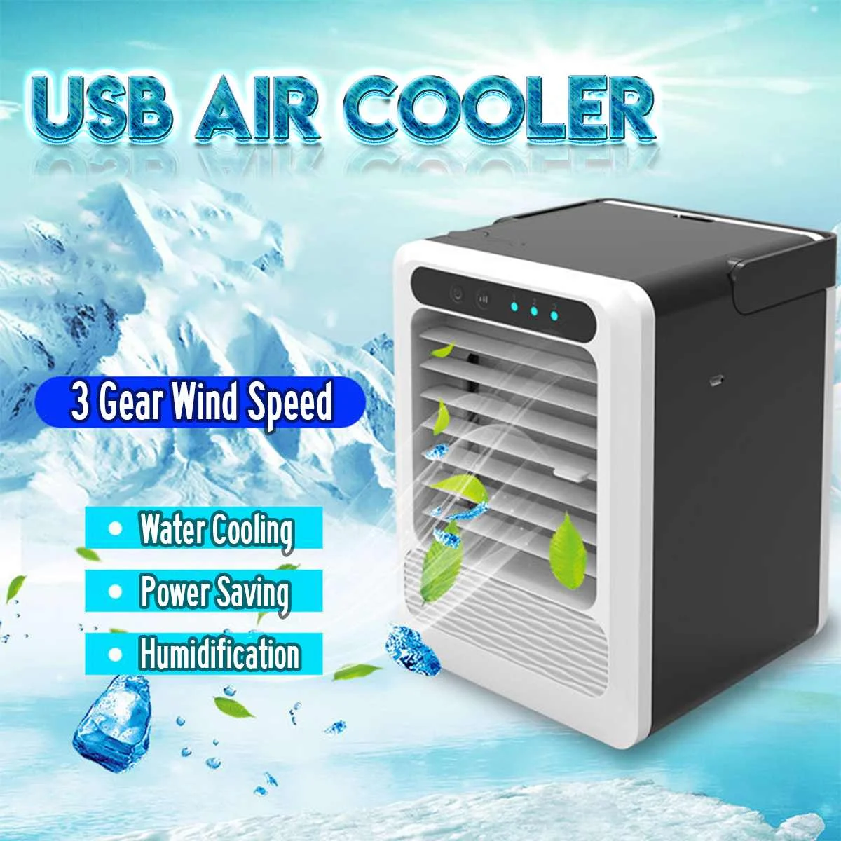

Portable Mini USB Air Conditioner Cooler Cooling Humidifier 3 Gear Fan Home Room 14x14x20cm Water Tank Capacity 1.0-2.5L