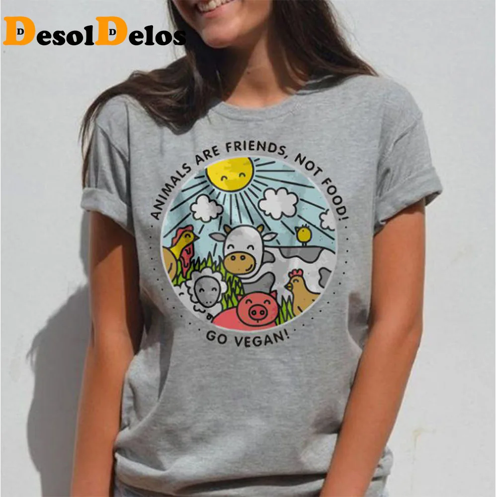 

2019 New ANIMALS ARE FRIENDS Not Food Letters Print Women T-Shirt Cotton Casual Funny Women T Shirts For Lady Hipster Top Tee