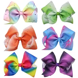 6 шт. 7 "Обувь для девочек волосы бант Зажимы Радуга Цвет Grosgrain hairbow Зажимы модные Женские аксессуары для волос для Для женщин заколки Прямая