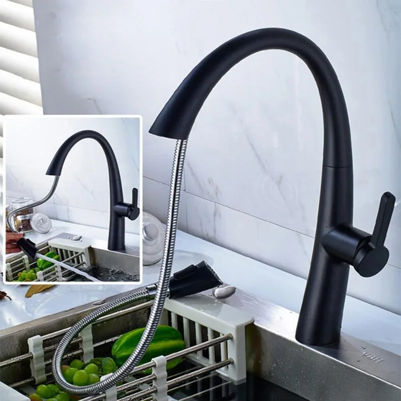 

Kitchen Faucets Single Handle Gold/Black Pull Out Kitchen Faucet Single Hole Handle Swivel 360 Degree Sink Mixer Tap Mixer Taps