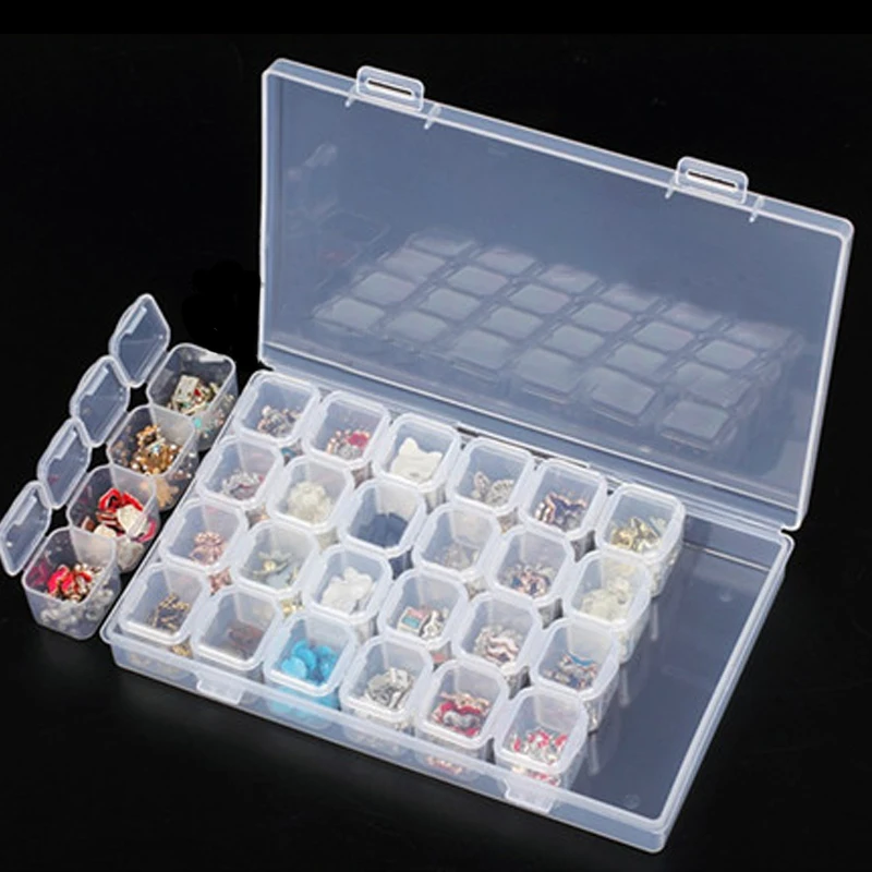 

28 Grid Plastic Transparent Compartments Cosmetic Storage Jewel Bead Case Cover Box Adjustable Storage Container