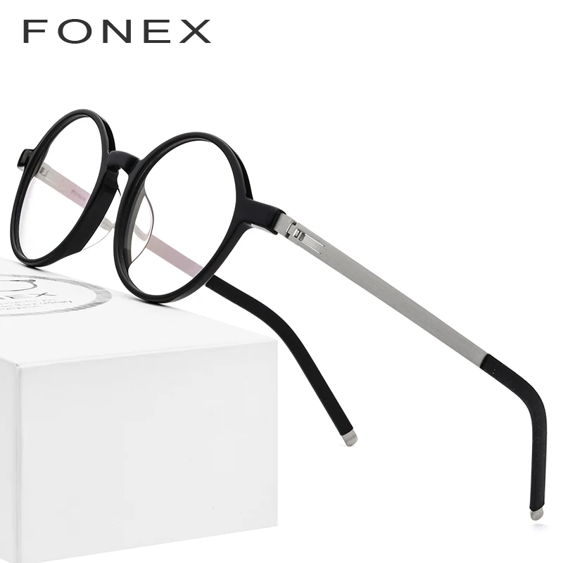 

FONEX Acetate Glasses Frame Men Women Vintage Round Prescription Eyeglasses Male Myopia Optical Spectacles Screwless Eyewear 619