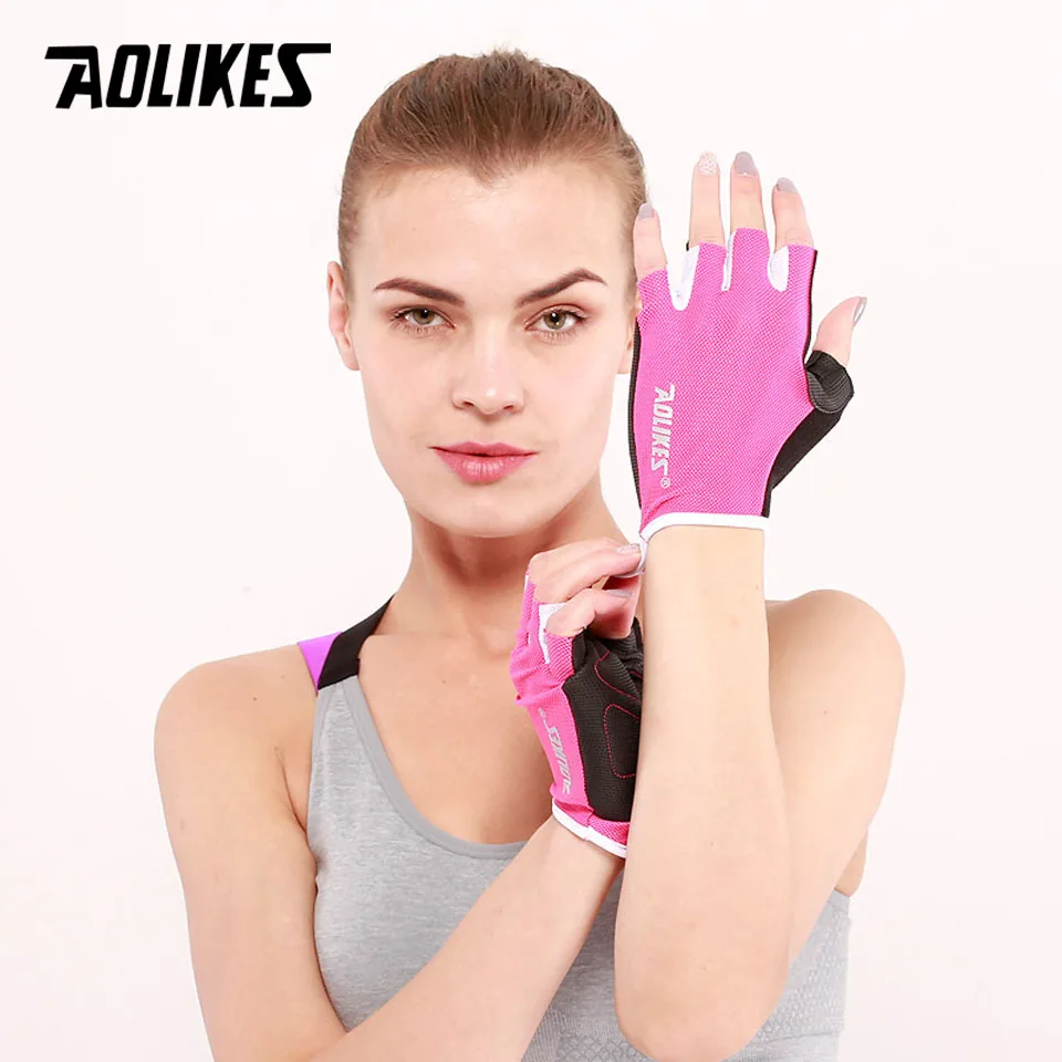 AOLIKES 1 Pair Anti-skid Breathable Gym Gloves Body Building Training Sport Dumbbell Fitness Exercise Weight Lifting Gloves