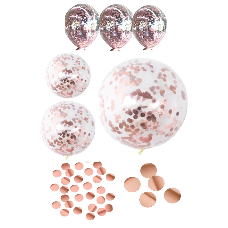 2Pcs 12" Rose Gold Confetti Filled Helium Balloons Birthdays Wedding Party Decor Latex