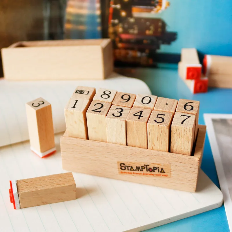 

12pcs/set Wood Rubber Stamp DIY Number Wooden Stamp Rubber For Scrapbooking Kids Students Office School Supplies