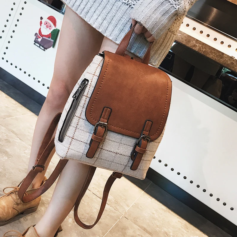 

STANCHION Korean Version of The New Autumn and Winter Bags Women's Retro Wild Woolen Backpack Large-Capacity Student Backpack