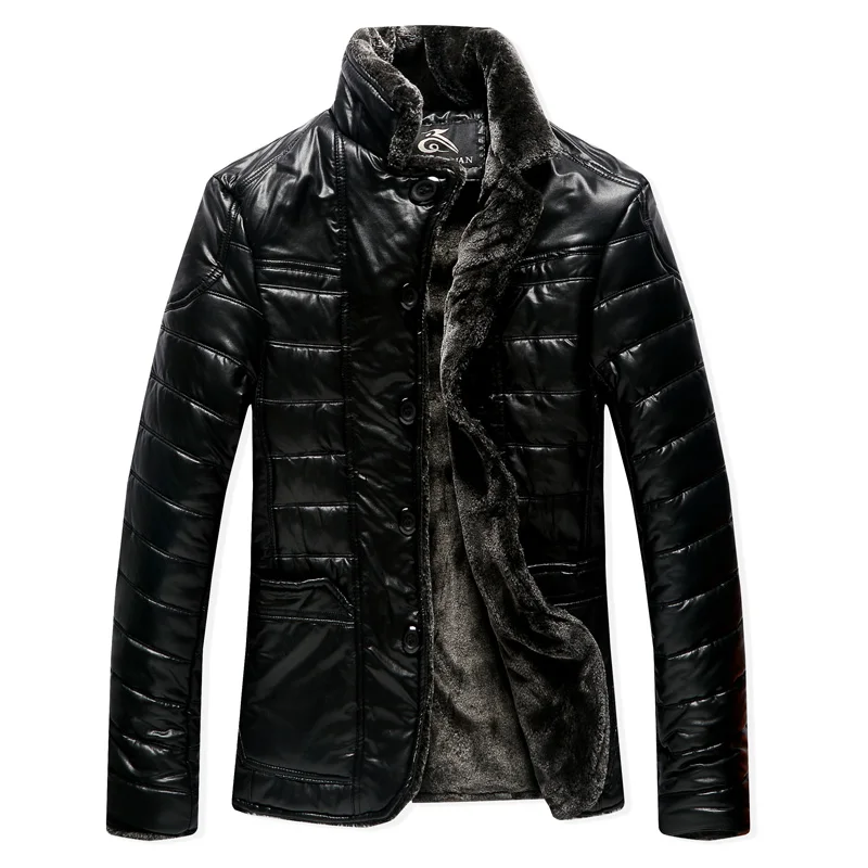 Новая мужская брендовая одежда, меховая цельная куртка с воротником-стойкой для ремонта теплого уплотнения, кожаная куртка для старшего возраста/XL-5XL - Цвет: 825 black