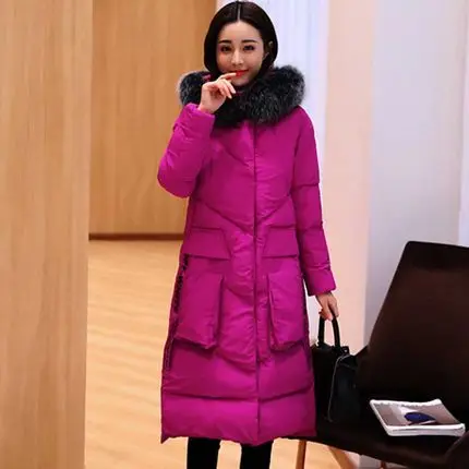 Jacket Womens Winter Long Cotton Padded Jacket Elegant Fur Collar Hooded Coats For Female 2018 New Plus Size Loose Overcoats LZ960 (2)