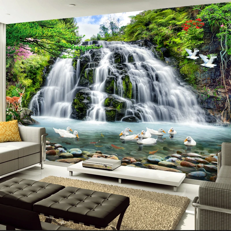 Пользовательские 3D Настенные обои для стен красивая природа пейзаж фото водопад утки обои для декора комнаты ТВ диван фон