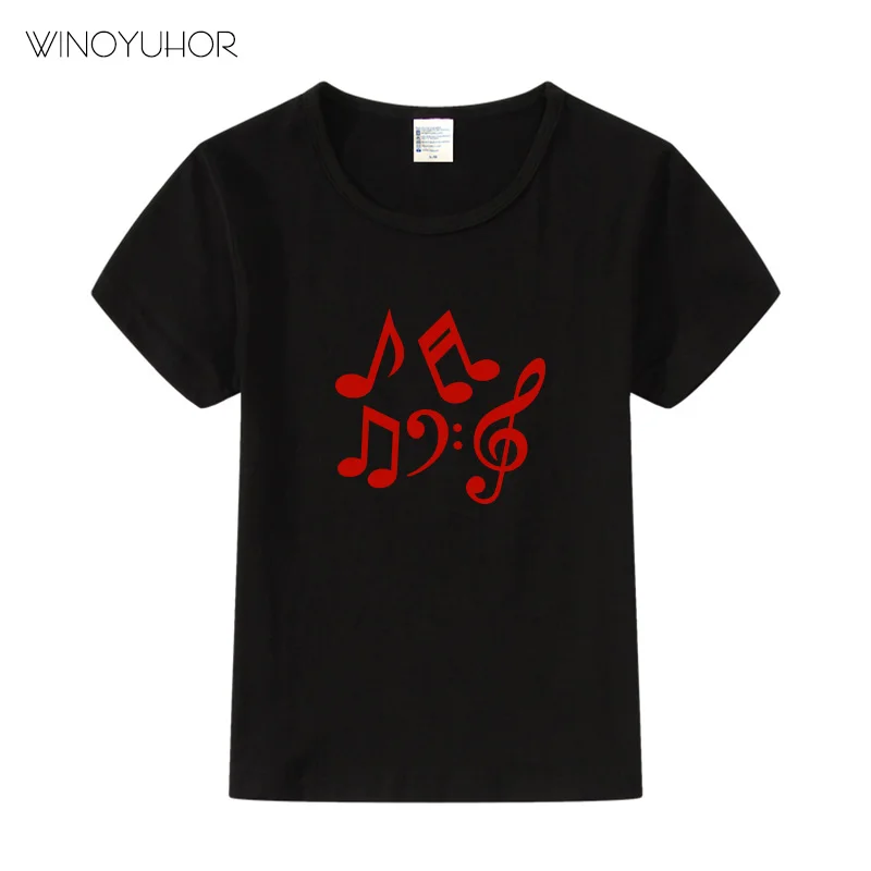 Детская забавная футболка с надписью «Музыка» детские летние топы для девочек и мальчиков, футболка с короткими рукавами, детская повседневная одежда - Цвет: Black