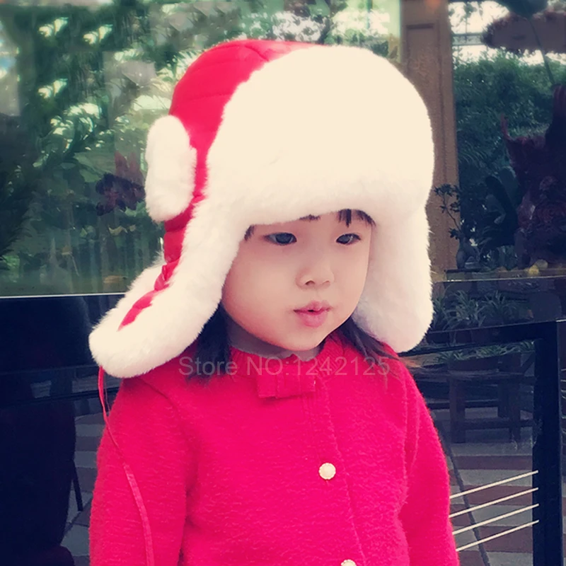 New Winter Russia fur hat children fur hat warm soft real rex rabbit fur boy girl earmuffs ei feng cute baby fur Bomber Hat cap earmuffs baby banz