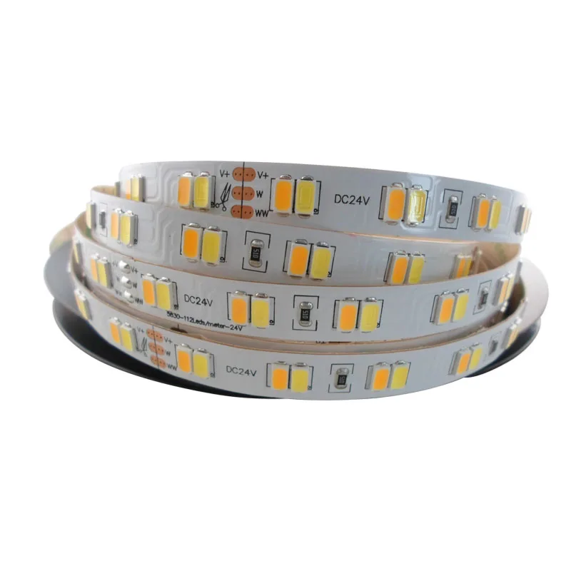 5mX высокое качество 5630SMD светодиодный светильник CRI> 81 DC24V 112 светодиодный/м два цвета CW+ WW Регулируемая Цветовая температура