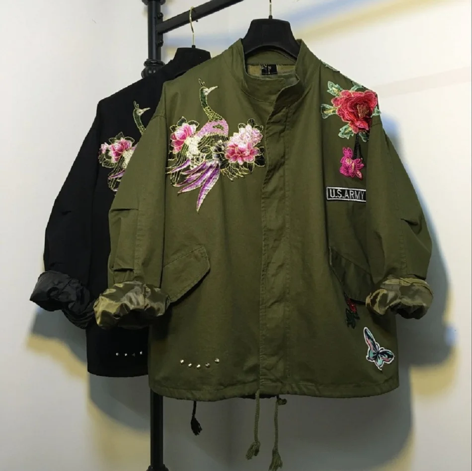 Witsources women peacock embroidery jackets autumn new fashion long