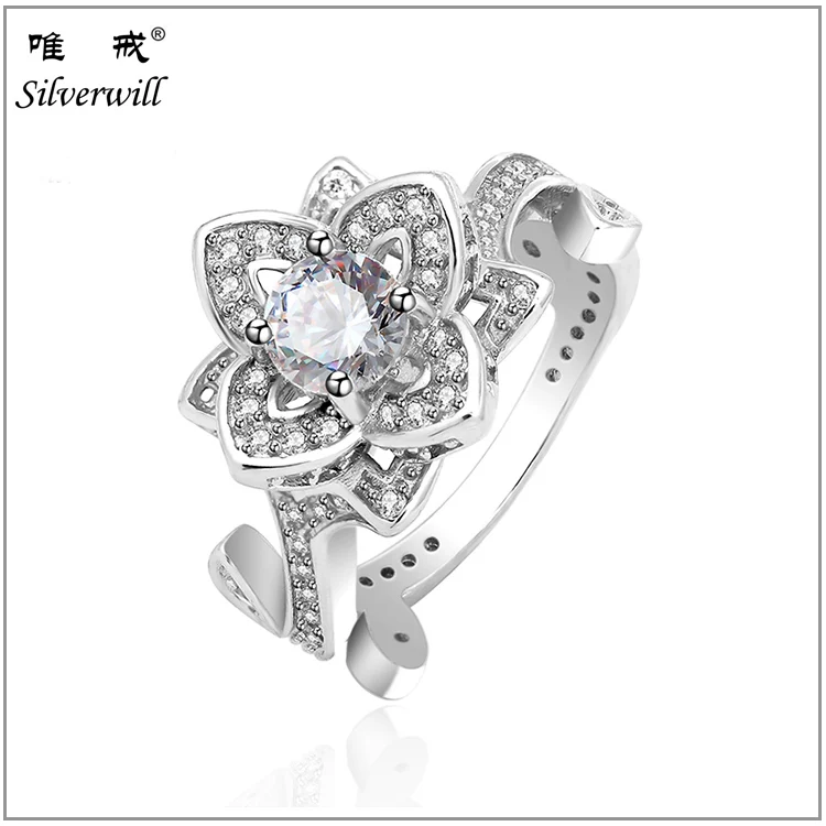 Best selling real sterling silver micro pave stones flower ring designs women rings | Украшения и аксессуары