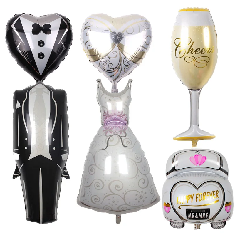 Groom Bride Wedding Dress Foil Balloon Marriage Decoration Balloon for Romantic Wedding Engagement Big Champagne glass balloons
