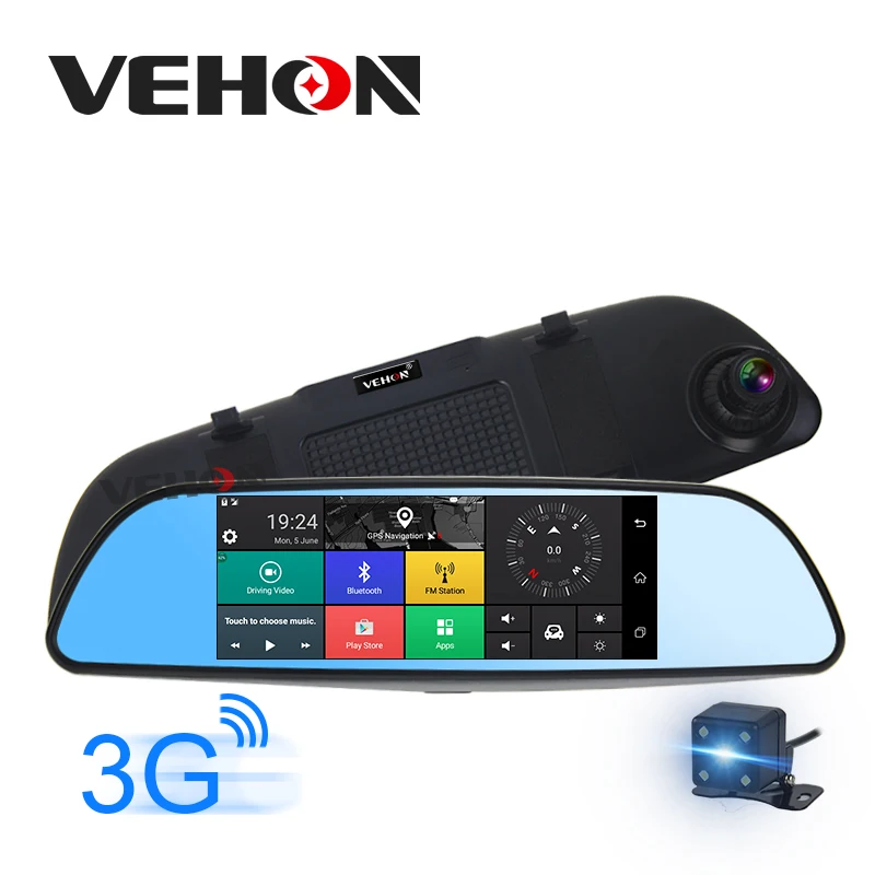 VEHON 7 3G Car font b Camera b font DVR GPS Bluetooth Dual Lens Rearview Mirror