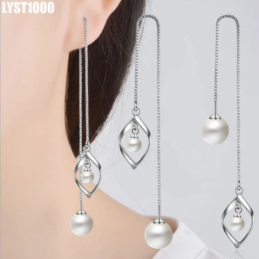 Fashion 925 Sterling Silver Earrings For Women Long Ear Line Geometeric