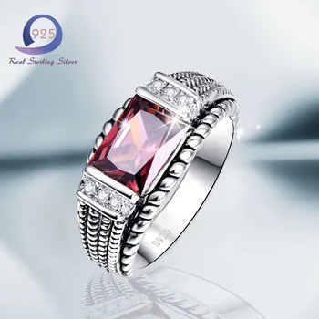 

Merthus 925 Sterling Silver rings 3.54CT Created Spessartine Garnet Vintage Tibetan Style Ring for Fashion Women Size 6 7 8 9