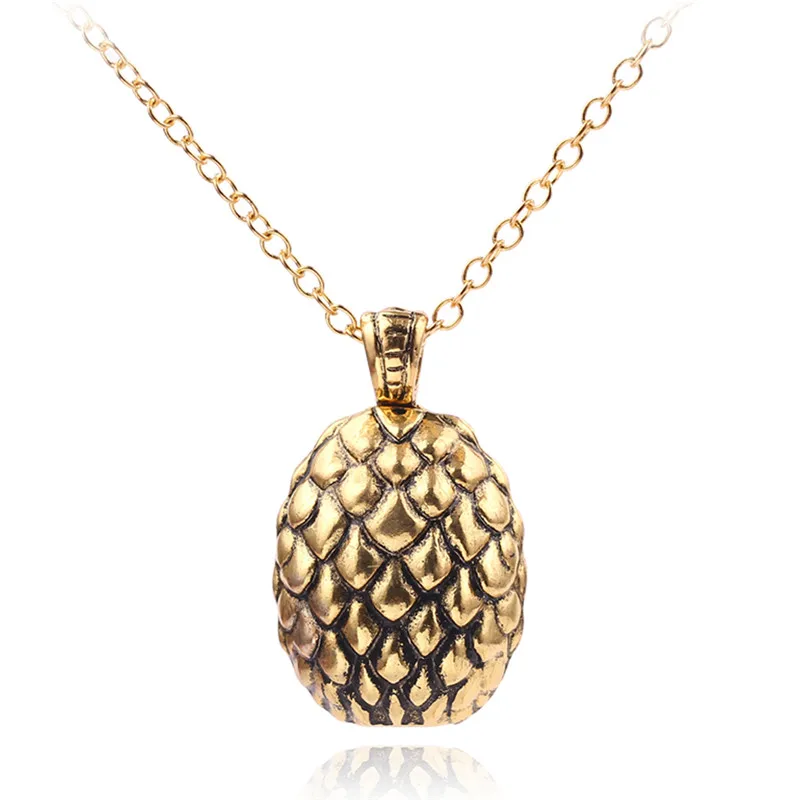 

Game of Thrones Necklace Dinosaur Egg Carving Texture Ice and Fire Song Vintage Gold Oval Pendant Necklace Fan Collection Gift