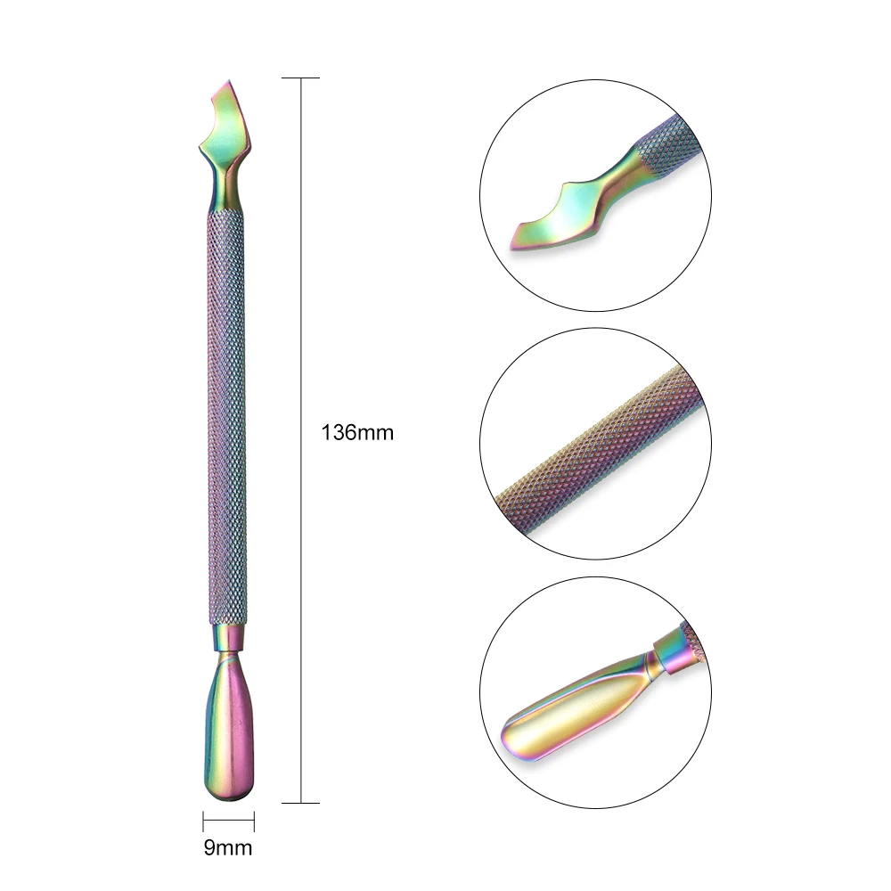 

TP Nail art Cuticle Pusher Remover Pedicure rub Stainless Steel Nipper metal Rainbow Cutter Tweezer Dual-ended Finger dead skin