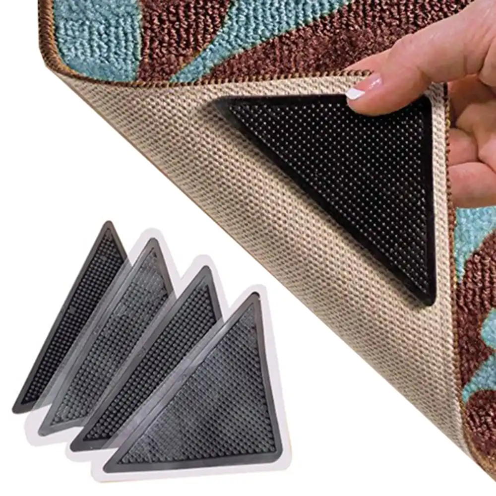 4pcs/Set Reusable Washable Rug Carpet Mat Grippers Non Slip Silicone