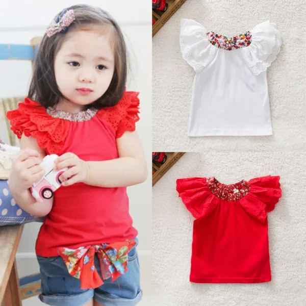 Touchcare Hollow Out Shoulder Baby Girls Rib Knit T Shirt Blouse Outfit ...