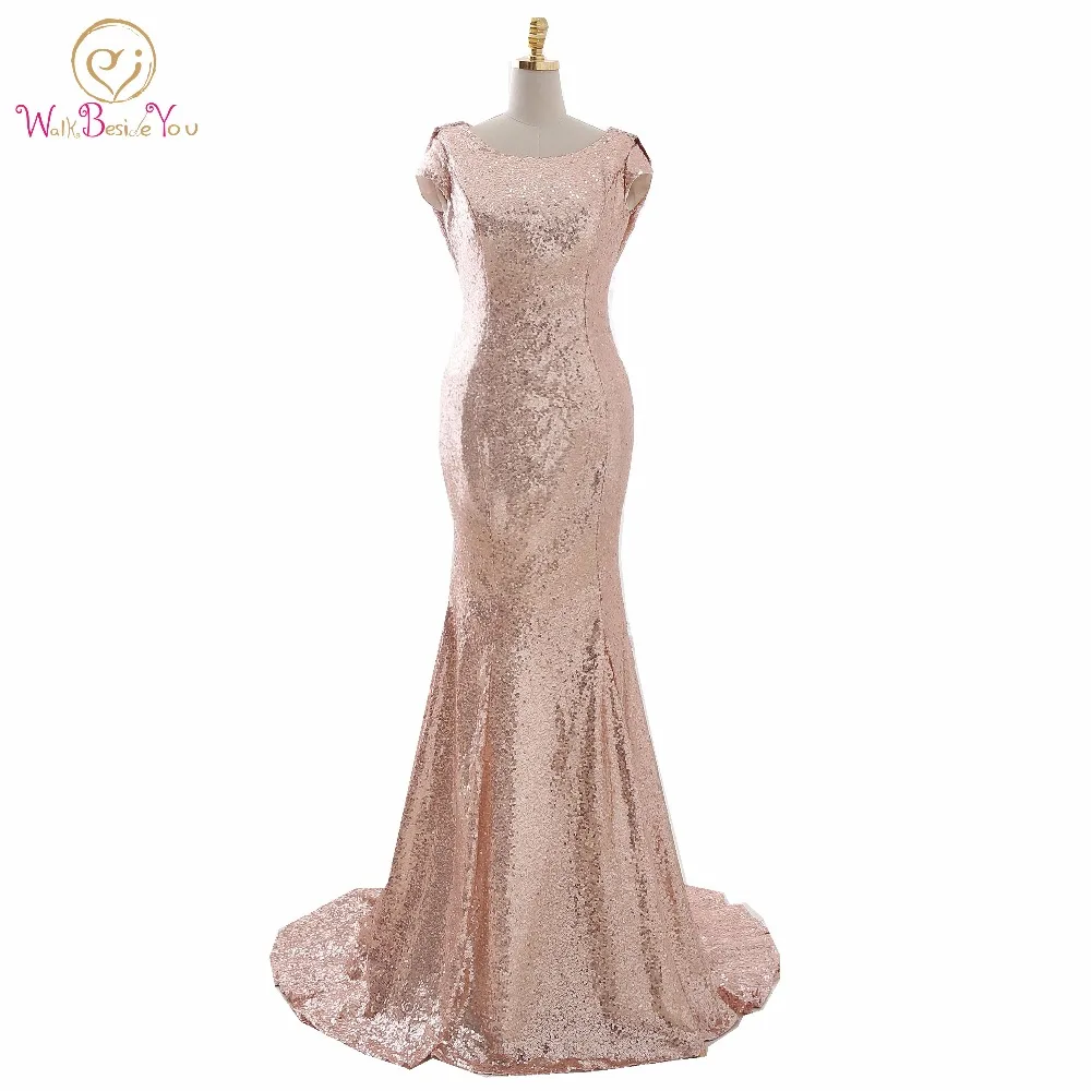 

Junoesque Champagne Sequined Bling Evening Dresses Long Floor Length Sweep Train Lace & Tulle Sweetheart Mermaid Formal Dress
