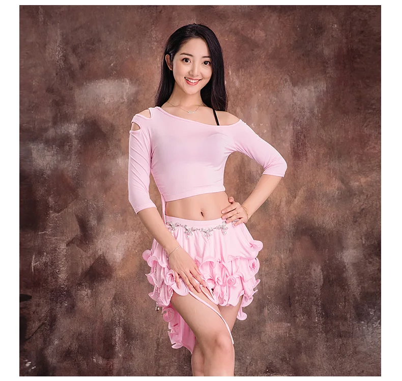 BUW/комплект одежды для танца живота для девочек, женская одежда для танца живота, топ с короткими рукавами+ юбка, 2 предмета, костюмы для танца живота 8078